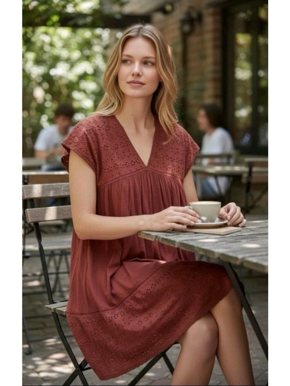 Sundance Boho Rust Burgundy Eyelet Embroidered Dress Medium